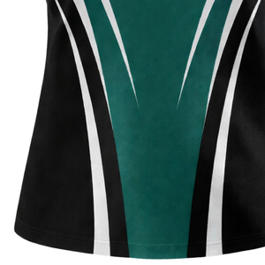 Camiseta de Softbol sin Mangas con Sublimación Total, Diseño de Paneles en Verde Azulado, Negro y Blanco, Uniforme Personalizado para Equipo con Número en la Espalda - Product Image 4