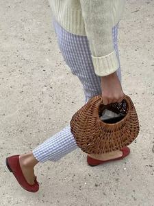 Bolso de mano bohemio de paja tejida, color café, con asa única, parte superior abierta, bolso de hombro para mujer, uso diario, para todas las estaciones - Product Image 1