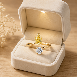 Bague Toi et Moi en Or Massif 10K 14K 18K Jaune avec Diamants de Laboratoire Poire et Rond, Certifiés IGI Couleur DEF Pureté VS VVS, Bague de Promesse - Product Image 4