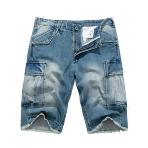 Shorts Vaqueros de Verano de Alta Calidad, Corte y Confección Personalizados, con Pedrería, Estilo Urbano, Shorts Vaqueros Deslavados al Ácido para Hombre - Product Image 1