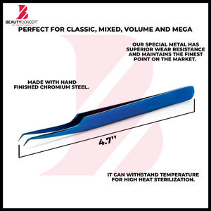 Pinces à cils professionnelles en titane bleu, pinces courbées en acier inoxydable de haute précision pour extensions de cils volumineuses - Product Image 2