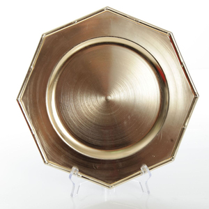 Assiettes de présentation octogonales en métal avec bordure motif bambou, sous-assiettes de mariage en laiton pour une décoration de table élégante, en gros, en promotion - Product Image 1