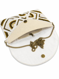 Pochette de soirée de luxe faite main, broderie Art Déco, fermeture éclair, perles de verre, élégante, durable, sac bandoulière géométrique de créateur pour soirée - Product Image 5