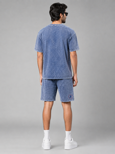 <b>Men</b> Acid Wash Summer <b>Set</b> Premium Casual Two Piece Outfit <b>Short</b> Sleeve <b>Top</b> <b>and</b> Relaxed Fit <b>Shorts</b> 100% Cotton - Product Image 2