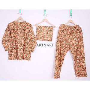 Conjunto de Pijama para Mujer, 100% Algodón Ecológico, Elegante, Modesto, con Estampado Floral, de Alta Calidad, Cómodo, Suave, Pantalones y Camisa Lisos - Product Image 5