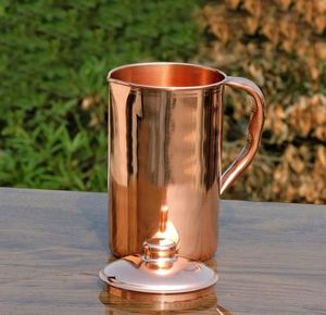 Ensemble de carafes en cuivre de style artisanal, ensemble de service d'eau en métal de qualité supérieure avec verres, durable, réutilisable, pour la cuisine et la salle à manger. - Product Image 3