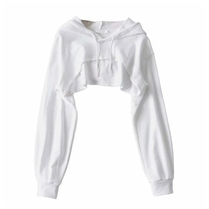 Sudadera Corta Blanca para Mujer, de Manga Larga, Tejida en Poliéster, Informal, con Orejas de Gato, Diseño Asimétrico, Color Sólido, para Otoño - Product Image 1