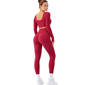 Conjuntos de Yoga para Mujer Color Rojo Rubí, Sin Costuras, al por Mayor, Nailon y Spandex, Ligeros, de Secado Rápido, Transpirables y Elásticos, Ropa Deportiva para Gimnasio - Product Image 2