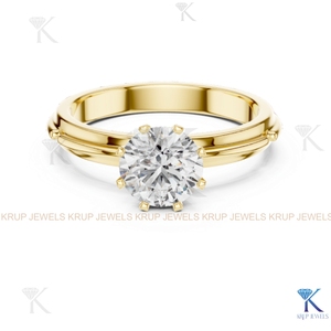 Anillo de compromiso solitario con diamante cultivado en laboratorio, corte redondo, E VVS2, certificado IGI, en oro macizo con engaste de corona, estilo filigrana vintage. - Product Image 1