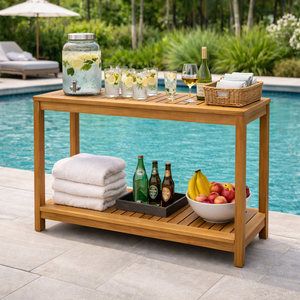 Mesa Consola Moderna de Madera Maciza con Listones para Interiores y Exteriores, Acabado Natural de Lujo, Rectangular, para Pasillo o Entrada - Product Image 6