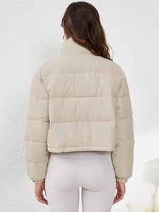 Women's <b>Cropped</b> <b>Puffer</b> <b>Jacket</b> Long Sleeve Puffy Coat Stand Collar Zip UP Quilted Padded Drawstring Outwear with Pockets - Product Image 2