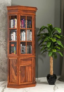 Solid Wood <b>Tall</b> Corner Display Cabinet | Glass Door Curio Cabinet with <b>Storage</b> | Wholesale Living Room Furniture - Product Image 4