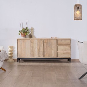 Vandana Autumn Vision 180cm solid mango wood <b>sideboard</b> with 3 doors and drawers - Product Image 1