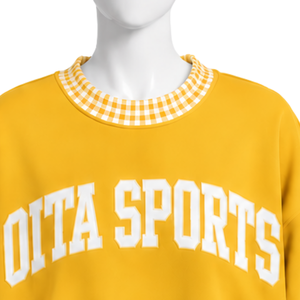 Sudadera Oversize Amarillo Mostaza para Hombre con Cuello y Dobladillo a Cuadros, Manga Larga, Estampado Gráfico, Estilo Casual Urbano - Product Image 3