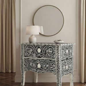 Modern Black and White Floral Wooden Nightstand <b>Side</b> <b>Table</b> Accent Chest of Drawers <b>Storage</b> Bedroom Furniture - Product Image 2