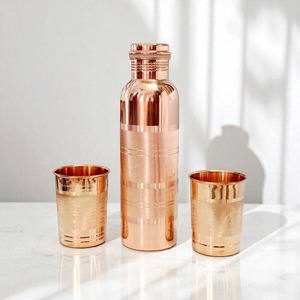Copper Silver Touch Water Bottle Solid Minimalist Design Screw-On Cap <b>Reusable</b> Travel <b>Mug</b> Single Wall Metal Unisex - Product Image 3
