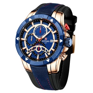 Montre chronographe pour homme Reward, analogique à quartz, étanche 30M, cadran vert, lunette en or rose, bracelet en silicone, fermoir à boucle - Product Image 3