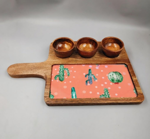 Plato de servir de madera rústico estilo vintage con juego de mini tazones para servir alimentos, postres y frutos secos al mejor precio. - Product Image 5