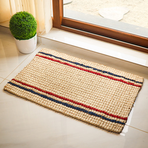 Tapis en jute tissé à rayures côtières, écologique, fait main, tapis de porte rustique à rayures pour l'entrée, la maison et la décoration intérieure - Product Image 1