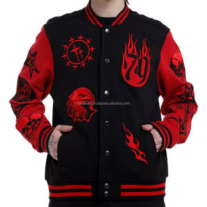 Letterman Varsity Chaquetas de cuero para hombre Chenille Bordado Color Block Acanalado Chaquetas de béisbol de invierno Mangas de cuero - Product Image 4