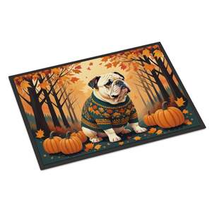 Paillasson d'automne de bouledogue anglais blanc antidérapant lavable à poils bas 24H X 36W tapis d'entrée extérieur intérieur pour porte d'entrée - Product Image 1
