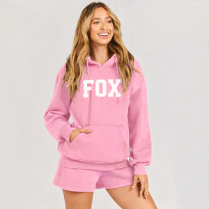 Women Oversized Solid Above <b>Knee</b> Hoodie and Shorts Set Premium Soft 100% Cotton Eco-Friendly Casual Wear - Product Image 1