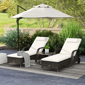2 Cream-colored Outdoor <b>Zero</b> <b>Gravity</b> Chaise Lounge <b>Chairs</b> with Cushion Headrest Armrests and Rolling Wheels - Product Image 2
