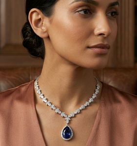 925 <b>Silver</b> Blue Pear Cut Pendant Necklace Marquise Diamond Style <b>Choker</b> Luxury Jewelry for Women Gift - Product Image 3