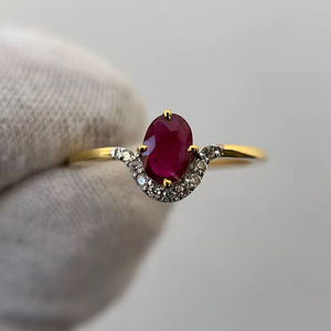 Bague en rubis naturel, argent sterling 925, plaqué or 14 carats, rubis rouge, bague de fiançailles, anniversaire, Art Déco, promesse, mariage - Product Image 1