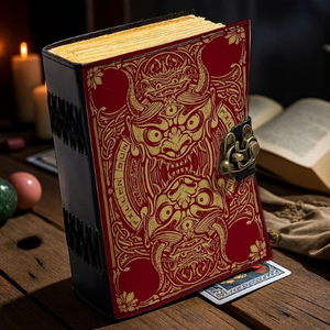 Al-Amir Grimoire Journal en Cuir Imprimé à la Main, 400 Pages, Rouge et Or Gaufré, Livre de Sortilèges Gothique, Papier Vintage à Bords Frangés, Fantasy - Product Image 3