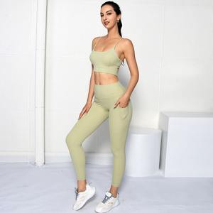 Conjunto de Yoga de 2 Piezas para Mujer, Color Sólido, Spandex/Nylon, Antibacterial, Transpirable, Ropa Deportiva para Gimnasio, Gran Venta - Product Image 5