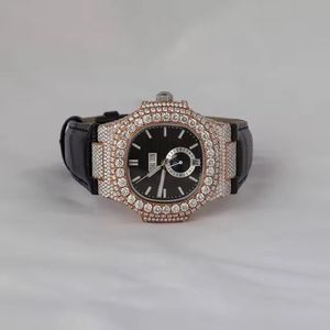 <b>Black</b> dial diamond wristwatch with silver hour markers sparkling bezel and leather strap showcasing elegant craftsmanship - Product Image 3