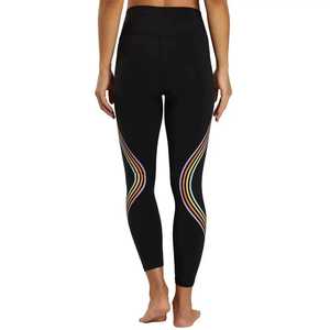 High Waist Full Length Leggings With <b>Rainbow</b> Stripe Print Stretch Breathable Sporty Women's Yoga Pants Black - Product Image 1