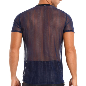 T-shirt en maille pour homme, col rond, tissu respirant, léger, vêtements de sport décontractés, haut de sport en maille pour homme - Product Image 4