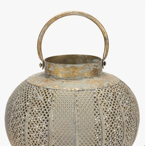 Vintage Distressed Metal Candle Lantern <b>Moroccan</b> Style Mesh Globe Pillar Holder Hanging Decorative <b>Light</b> for Home Decor - Product Image 2
