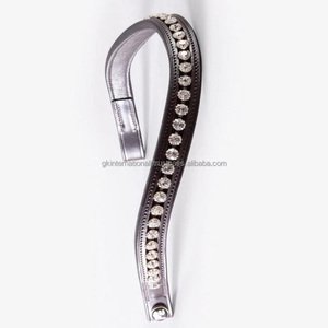 Bandeau de tête en cuir cristallin de haute qualité pour cheval, orné de strass courbés faits à la main, design personnalisé, pour équestre. - Product Image 5
