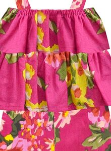 Mono floral con estampado floral para niñas, con hombros descubiertos, top fruncido y piernas largas, tirantes finos, 100% algodón transpirable - Product Image 3