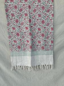 White Striped Green Printed Mud Cloth Cotton Sofa Throws-Decorative Bedding From Rajasthan - Product Image 4