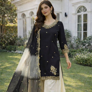 Ensemble Palazzo en Crêpe Élégant et de Créateur – Collection Ethnique pour Mariages, Aïd et Occasions Spéciales - Product Image 1