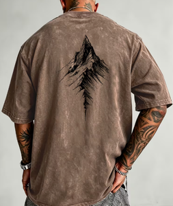 T-shirt Homme Oversize Vintage Effet Vieilli Manches Courtes Col Rond Coton Jersey Streetwear Uni Coupe Décontractée Délavé au Sable 320g - Product Image 2