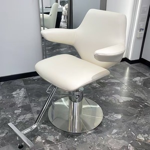 Sillón de Barbería Tapizado en Crema, Silla Hidráulica Giratoria para Estilismo de Salón, Asiento de Peluquería para Barbería - Product Image 4