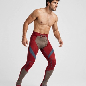 Leggings de compression intégrale pour hommes, motif géométrique color block, taille à cordon de serrage, en Spandex et Nylon, pour le sport - Product Image 4