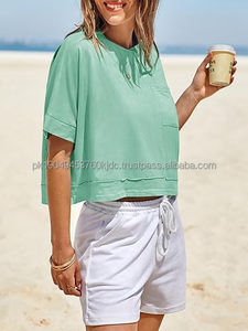 เสื้อครอปผ้าฝ้ายระบายอากาศสำหรับผู้หญิงเสื้อครอปแขนสั้นมีซิปพิมพ์ลายตัวอักษรออกแบบได้ตามต้องการ - Product Image 3