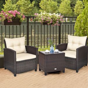 Set di Mobili da Giardino in Rattan a 3 Pezzi con Cuscini Lavabili per Uso Esterno - Product Image 1