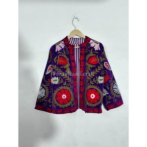 Veste matelassée en velours bleu Fezan Handicrafts avec broderie ouzbèke, doublure en coton, séchage rapide, style bohème chic pour femmes - Product Image 5