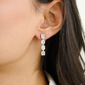 18K White Gold Pave <b>Diamond</b> <b>Dangle</b> <b>Earrings</b> for Wedding & Party - Product Image 1