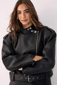 Blouson moto tendance pour femme en tricot 100 % coton, coupe ajustée, manches longues, respirant et imperméable, manteau d'hiver - Product Image 3