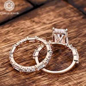 Anillo de Compromiso Charm_Jewells con Moissanita Corte Cojín, Plata Chapada en Oro Rosa, Engaste de Garras, Certificado IGI, Estilo Clásico para Mujer - Product Image 3