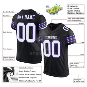 Maillot de football américain personnalisé pour homme, noir et violet, col en V, manches courtes, en mesh sublimé, anti-humidité, pour équipe personnalisée - Product Image 5