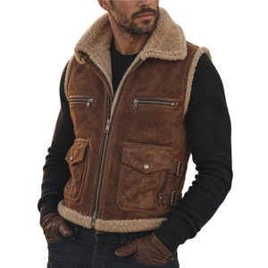 Nouveau gilet aviateur en cuir marron vieilli personnalisé pour homme, doublé en sherpa, vêtement d'extérieur d'hiver - Product Image 3